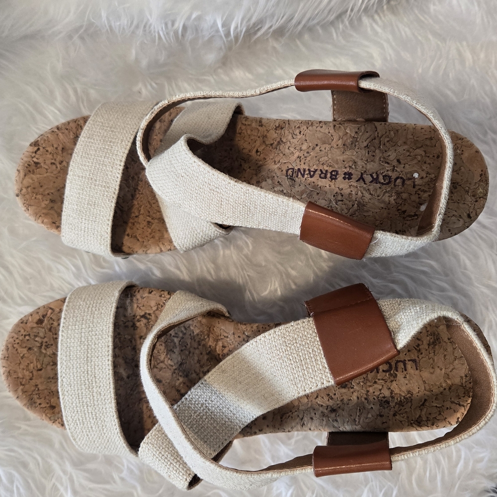 Lucky Brand Cream and Brown‎ Sandals with Adjustable Buckle